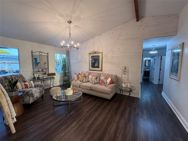 15223 SW 152nd Ave, Miami, FL 33187 - living area with wood finished floors, a chandelier, baseboards, and wooden walls
