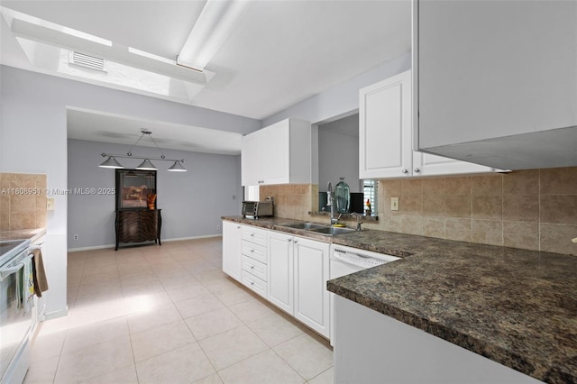 2394 NW 7th Ct, Delray Beach, FL 33445 - kitchen with a sink, white range with electric cooktop, dark countertops, and backsplash