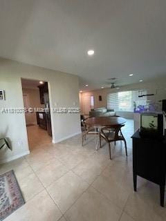 5710 NW 73rd Ave, Tamarac, FL 33321 - dining room with ceiling fan, baseboards, light tile patterned floors, and recessed lighting