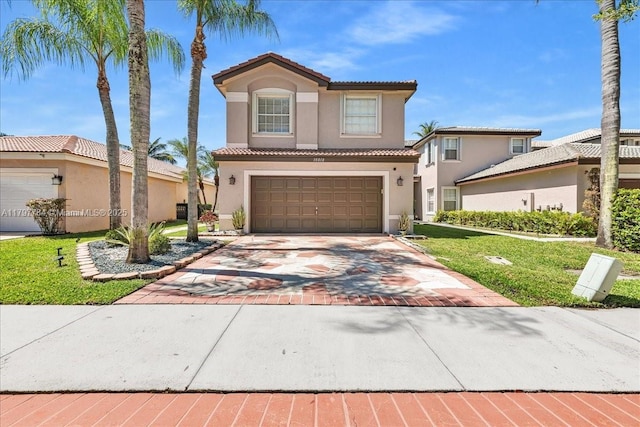 18018 SW 30th Ct, Miramar, FL 33029 - mediterranean / spanish home featuring stucco siding, a tiled roof, an attached garage, and driveway