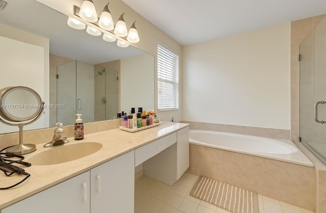 18018 SW 30th Ct, Miramar, FL 33029 - bathroom featuring tile patterned floors, a bath, a stall shower, and vanity