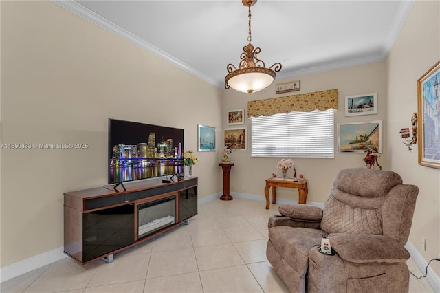 2801 SW 139th Ct, Miami, FL 33175 - living room featuring crown molding, baseboards, and light tile patterned flooring