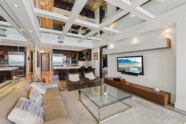 9703 Collins Ave Unit 2615, Bal Harbour, FL 33154 - living area with coffered ceiling, beam ceiling, and recessed lighting