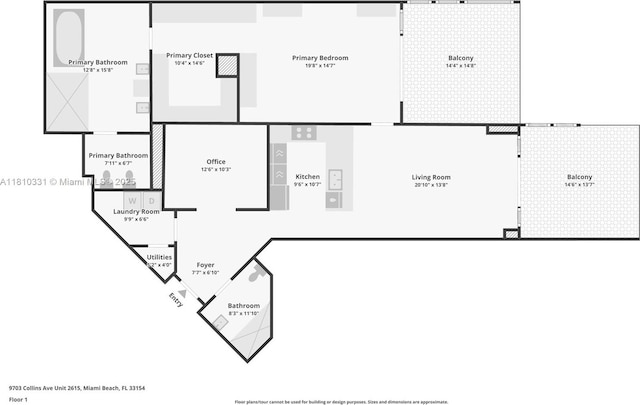 9703 Collins Ave Unit 2615, Bal Harbour, FL 33154 - view of floor plan / room layout
