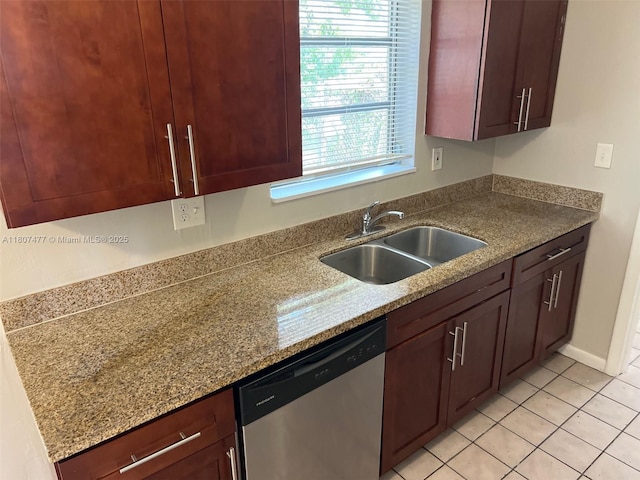 2391 NW 63rd Ter, Sunrise, FL 33313 - kitchen featuring dishwasher, a sink, light tile patterned floors, and light stone counters