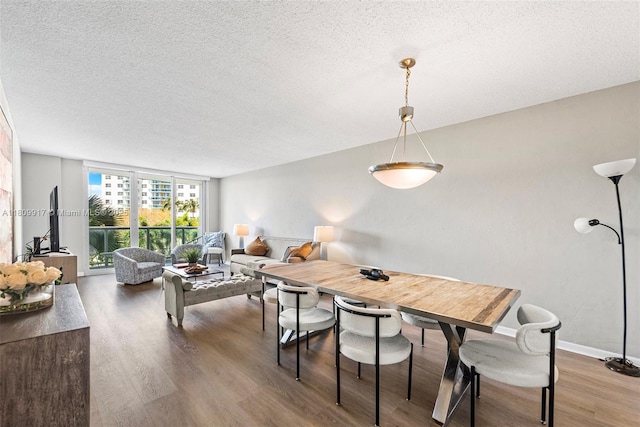 19380 Collins Ave Unit 317, Sunny Isles Beach, FL 33160 - dining room featuring wood finished floors, a textured ceiling, expansive windows, and baseboards