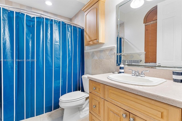 15960 SW 250th St, Homestead, FL 33031 - full bath with vanity, toilet, tile walls, tile patterned floors, and curtained shower