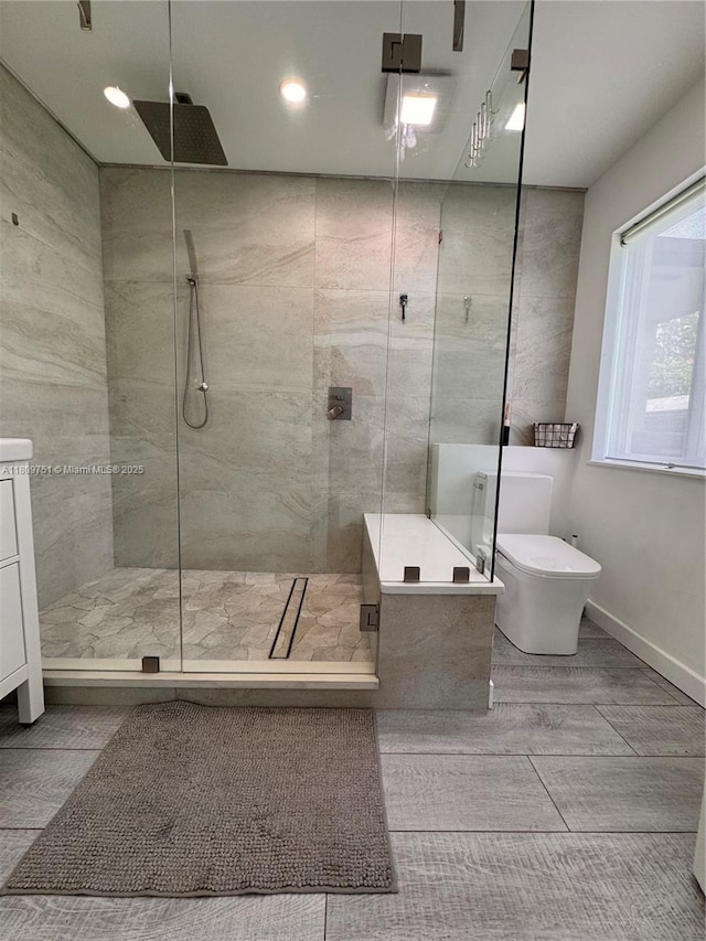 501 SW 18th St, Pompano Beach, FL 33060 - full bathroom with walk in shower, baseboards, recessed lighting, and toilet