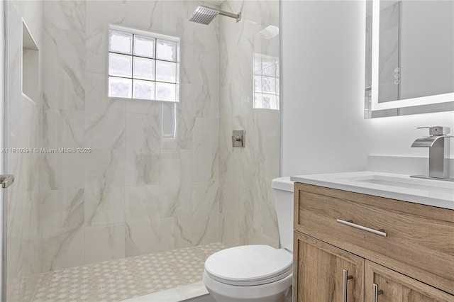 7572 NW 3rd St, Plantation, FL 33317 - full bathroom featuring vanity, toilet, a marble finish shower, and plenty of natural light