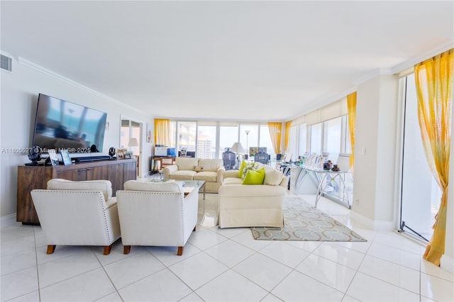 881 Ocean Dr Unit 13H, Key Biscayne, FL 33149 - living area featuring crown molding and light tile patterned floors