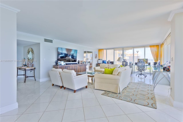 881 Ocean Dr Unit 13H, Key Biscayne, FL 33149 - living room with ornamental molding and light tile patterned floors