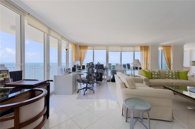 881 Ocean Dr Unit 13H, Key Biscayne, FL 33149 - living area featuring healthy amount of natural light, a wall of windows, and light tile patterned floors