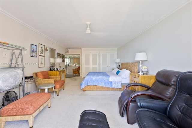 881 Ocean Dr Unit 13H, Key Biscayne, FL 33149 - bedroom with carpet floors, crown molding, and ceiling fan