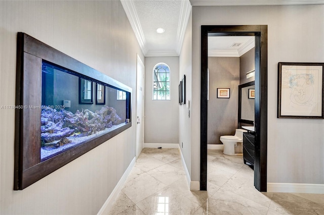 11356 Canyon Maple Blvd, Davie, FL 33330 - hall with light marble finish flooring, crown molding, and baseboards