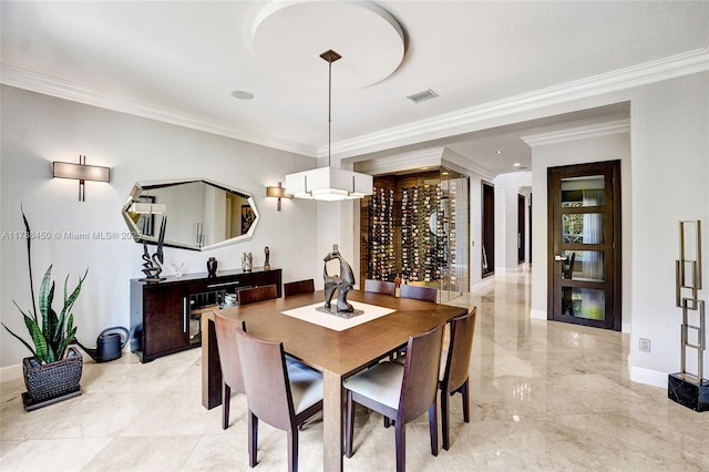 11356 Canyon Maple Blvd, Davie, FL 33330 - dining room featuring light marble finish floors, ornamental molding, and baseboards