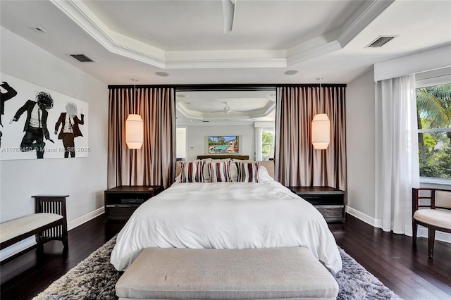 11356 Canyon Maple Blvd, Davie, FL 33330 - bedroom featuring a tray ceiling, baseboards, wood finished floors, and ornamental molding