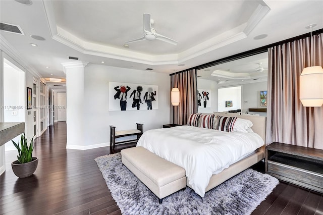 11356 Canyon Maple Blvd, Davie, FL 33330 - bedroom featuring a tray ceiling, crown molding, dark wood finished floors, and baseboards