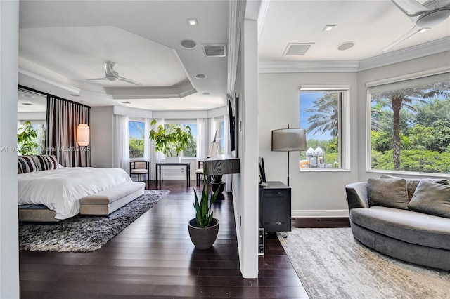 11356 Canyon Maple Blvd, Davie, FL 33330 - bedroom with wood-type flooring, baseboards, ornamental molding, and a tray ceiling