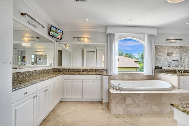 11356 Canyon Maple Blvd, Davie, FL 33330 - bathroom with a bath, vanity, and ornamental molding