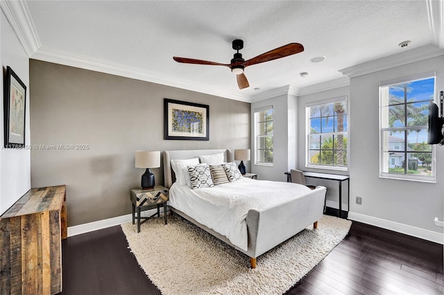 11356 Canyon Maple Blvd, Davie, FL 33330 - bedroom featuring baseboards, dark wood-style floors, ornamental molding, and a ceiling fan
