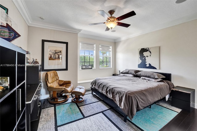 11356 Canyon Maple Blvd, Davie, FL 33330 - bedroom with wood finished floors, crown molding, baseboards, a textured ceiling, and a ceiling fan