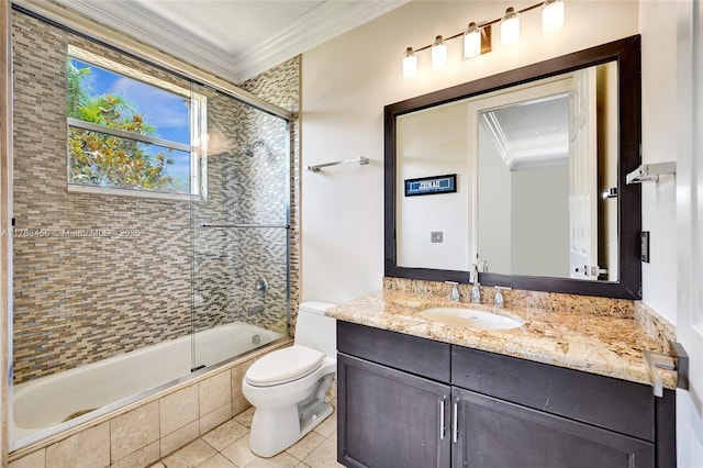 11356 Canyon Maple Blvd, Davie, FL 33330 - full bathroom with crown molding, tiled shower / bath, toilet, vanity, and tile patterned flooring