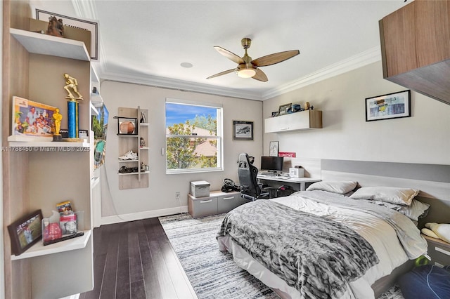 11356 Canyon Maple Blvd, Davie, FL 33330 - bedroom featuring crown molding, baseboards, a desk, wood-type flooring, and ceiling fan