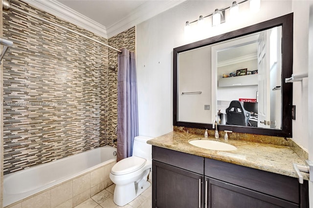 11356 Canyon Maple Blvd, Davie, FL 33330 - bathroom with crown molding, vanity, tiled shower / bath, toilet, and tile patterned floors