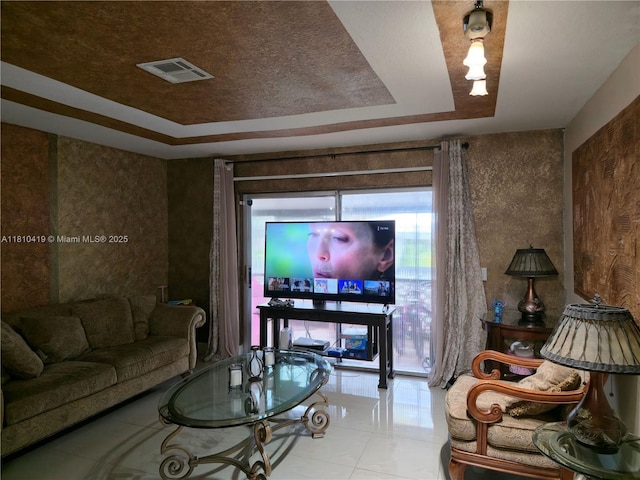 22374 SW 57th Cir, Boca Raton, FL 33428 - living area with a raised ceiling and tile patterned flooring