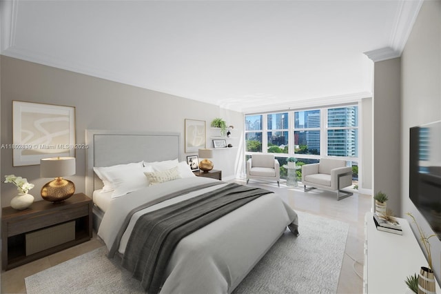 1901 Brickell Ave Unit B1114, Miami, FL 33129 - bedroom featuring crown molding, tile patterned floors, and floor to ceiling windows
