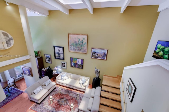 3169 Via Abitare Way Unit 6, Miami, FL 33133 - tiled living room with beamed ceiling