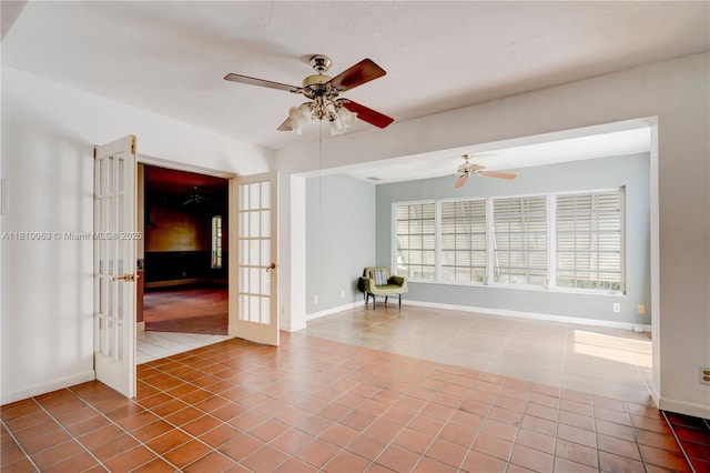 7211 Plantation Blvd, Miramar, FL 33023 - tiled empty room with french doors, ceiling fan, and baseboards