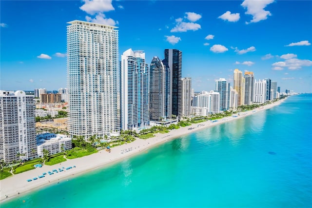 16901 Collins Ave Unit 2504, Sunny Isles Beach, FL 33160 - view of swimming pool with view of water and beach and a view of skyline
