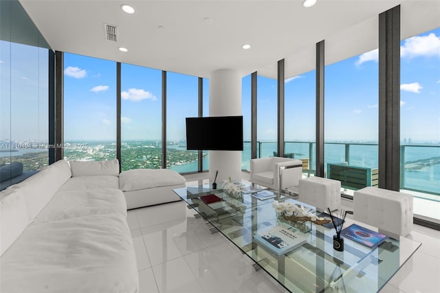 3131 NE 7th Ave Unit Uph5303, Miami, FL 33137 - living area featuring a wall of windows and recessed lighting