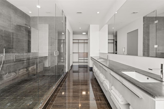 3131 NE 7th Ave Unit Uph5303, Miami, FL 33137 - full bath featuring double vanity, a stall shower, and recessed lighting