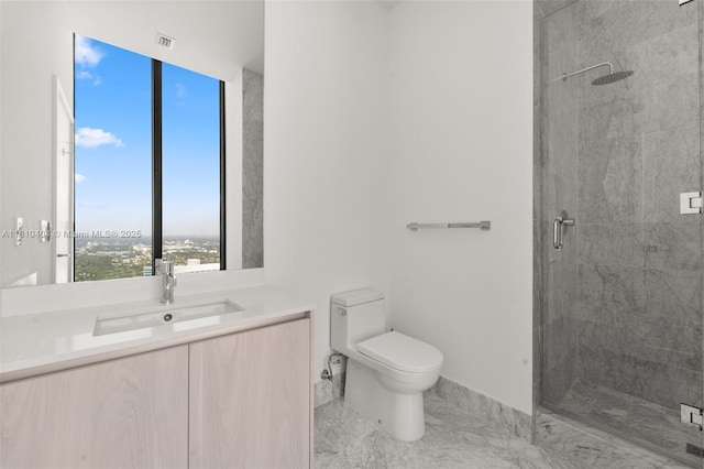 3131 NE 7th Ave Unit Uph5303, Miami, FL 33137 - full bath featuring toilet, a stall shower, vanity, and floor to ceiling windows