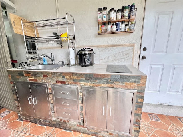 15333 SW 40th Ter, Miami, FL 33185 - bar with a sink, tile patterned floors, and decorative backsplash