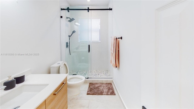 19140 N Bay Rd, Sunny Isles Beach, FL 33160 - bathroom with vanity, a shower stall, tile patterned floors, and toilet