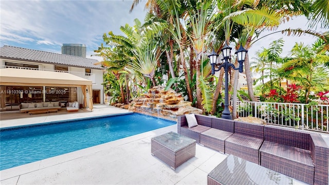 19140 N Bay Rd, Sunny Isles Beach, FL 33160 - outdoor pool with an outdoor hangout area, a patio area, and central air condition unit
