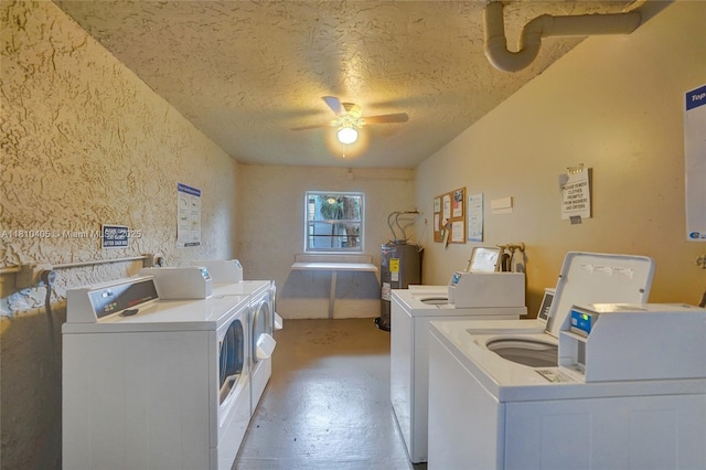 9450 Poinciana Pl Unit 212, Davie, FL 33324 - shared laundry featuring separate washer and dryer, electric water heater, ceiling fan, and a textured ceiling