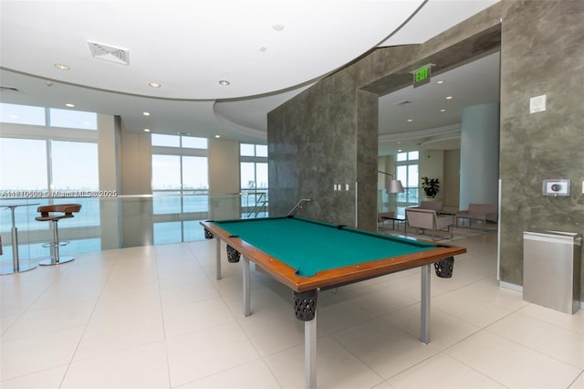 1900 N Bayshore Dr Unit 2819, Miami, FL 33132 - game room with billiards, recessed lighting, and expansive windows