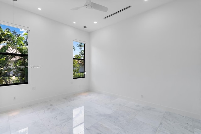 12331 SW 2nd St, Plantation, FL 33325 - unfurnished room featuring ceiling fan, recessed lighting, baseboards, and light marble finish floors