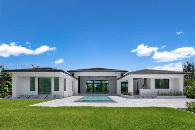 12331 SW 2nd St, Plantation, FL 33325 - rear view of house featuring a patio area, an outdoor pool, a yard, ceiling fan, and stucco siding