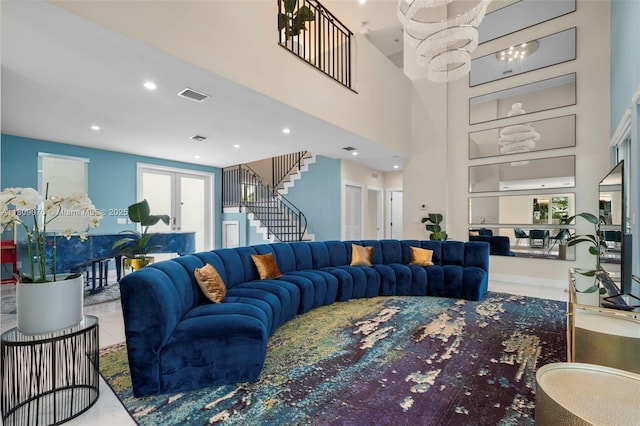 1930 SW 12th Ave, Miami, FL 33129 - living room with stairway, recessed lighting, and french doors