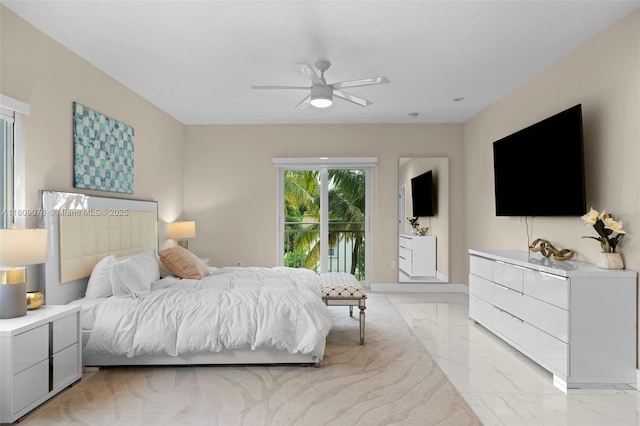 1930 SW 12th Ave, Miami, FL 33129 - bedroom featuring light marble finish floors, access to outside, and ceiling fan