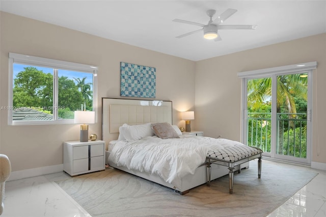 1930 SW 12th Ave, Miami, FL 33129 - bedroom with light marble finish floors, baseboards, and ceiling fan