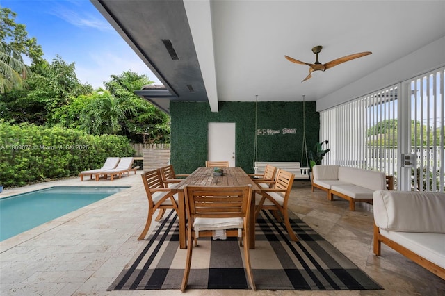 1930 SW 12th Ave, Miami, FL 33129 - view of swimming pool featuring a patio, ceiling fan, outdoor dining space, and outdoor lounge area