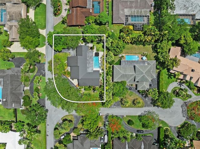 7350 SW 154th Ter, Palmetto Bay, FL 33157 - aerial view of residential area featuring a pool area and property parcel outlined