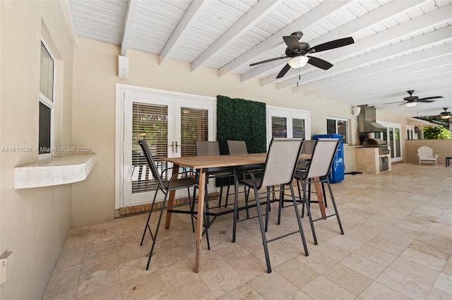 7350 SW 154th Ter, Palmetto Bay, FL 33157 - view of patio / terrace with french doors, ceiling fan, an outdoor kitchen, and outdoor dining area