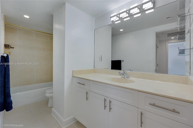 401 69th St Unit 708, Miami Beach, FL 33141 - bathroom with tile patterned floors, vanity,  shower combination, and recessed lighting